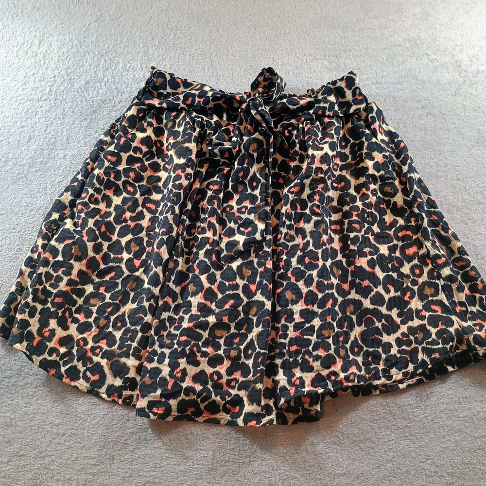 Who What Wear Women Leopard Print Skirt Brown M‎ Elastic Paperbag Waist Y2K Mini